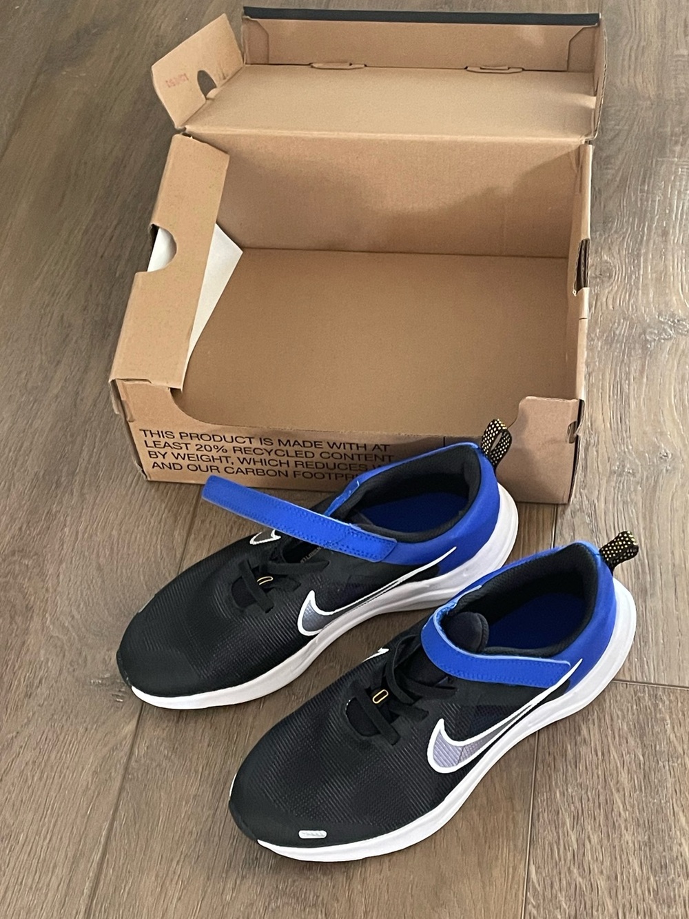 Nike Kids Black & Blue Velcro Sneakers with White Swoosh